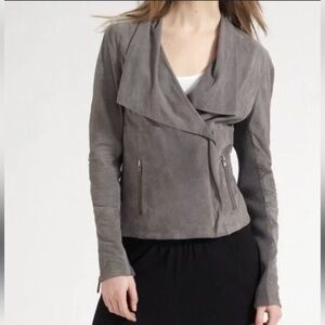 VINCE Drape Paper Weight Suede Smoke Gray Moto Asymmetric Zip Jacket L
